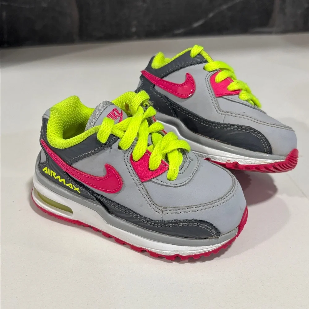 Nike Airmax Pink Gray Green Casual Sneakers Tennis Shies Little Kids‎ Size 5